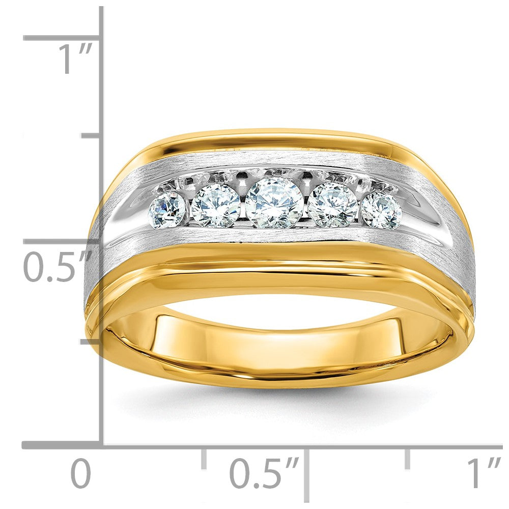 IBGoodman Two-tone Men's Polished Satin and Grooved 5-Stone 1/2 Carat AA Quality Diamond Ring - WBC