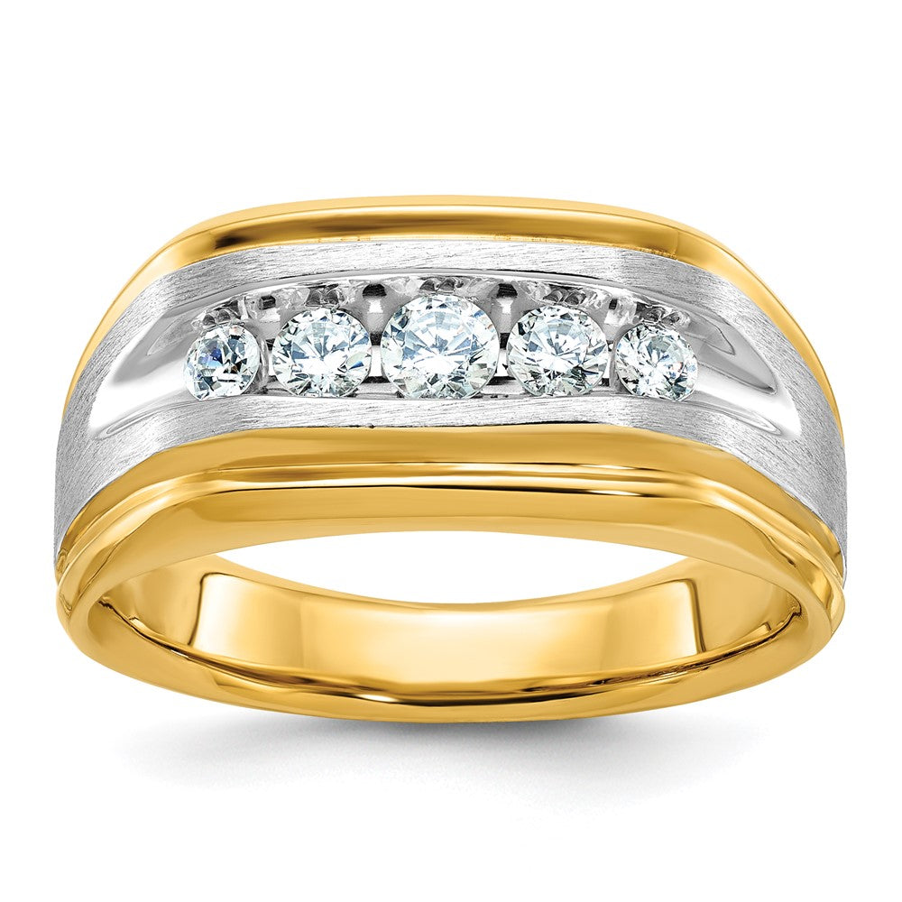 IBGoodman Two-tone Men's Polished Satin and Grooved 5-Stone 1/2 Carat AA Quality Diamond Ring - WBC