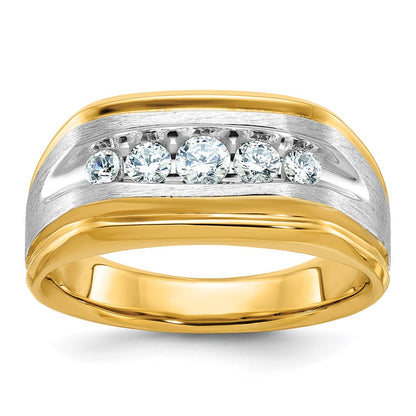 IBGoodman Two-tone Men's Polished Satin and Grooved 5-Stone 1/2 Carat AA Quality Diamond Ring - WBC