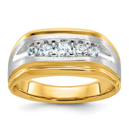 IBGoodman Two-tone Men's Polished Satin and Grooved 5-Stone 1/2 Carat AA Quality Diamond Ring - WBC