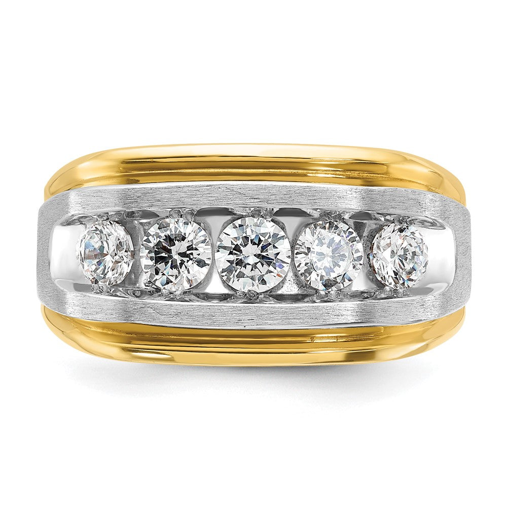 IBGoodman Two-tone Men's Polished Satin and Grooved 5-Stone 1 Carat AA Quality Diamond Ring - WBC