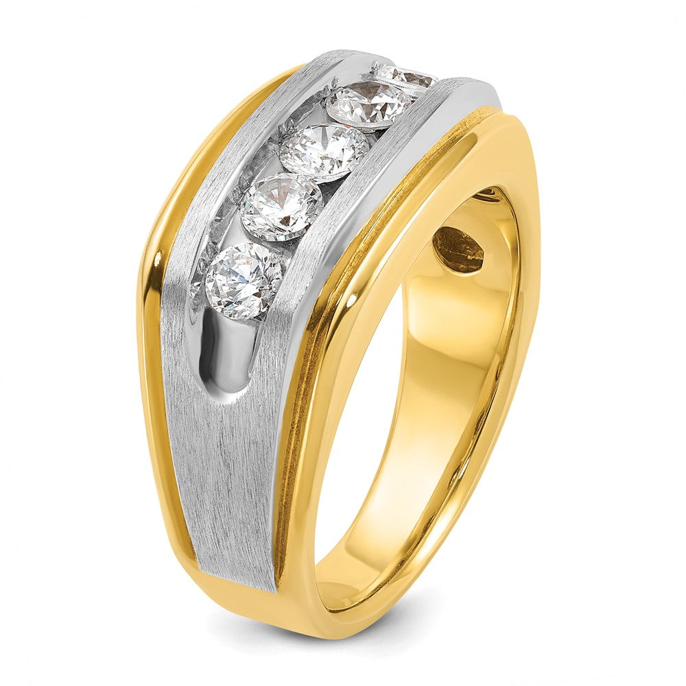 IBGoodman Two-tone Men's Polished Satin and Grooved 5-Stone 1 Carat AA Quality Diamond Ring - WBC