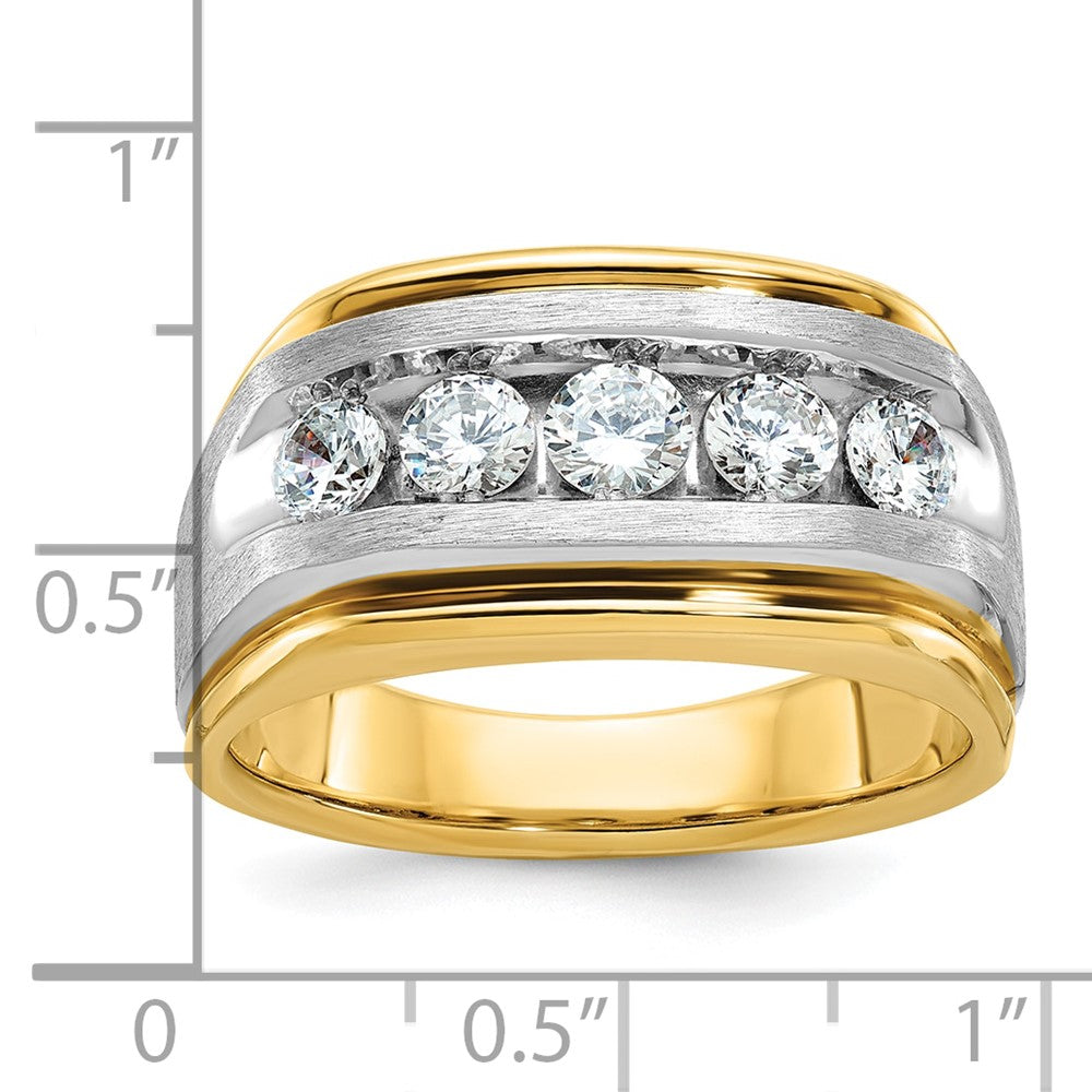 IBGoodman Two-tone Men's Polished Satin and Grooved 5-Stone 1 Carat AA Quality Diamond Ring - WBC