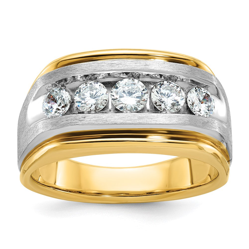 IBGoodman Two-tone Men's Polished Satin and Grooved 5-Stone 1 Carat AA Quality Diamond Ring - WBC