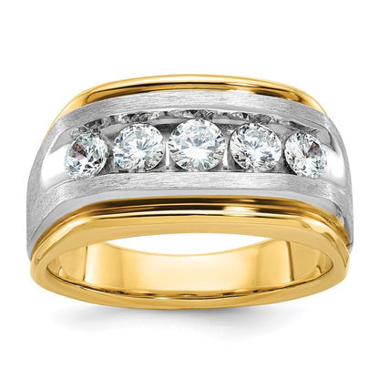 IBGoodman Two-tone Men's Polished Satin and Grooved 5-Stone 1 Carat AA Quality Diamond Ring - WBC