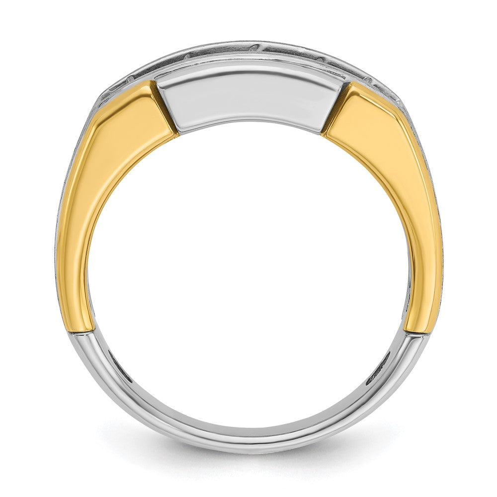 IBGoodman Two-tone Men's Polished Satin and Grooved 5-Stone 1 Carat AA Quality Diamond Ring - WBC