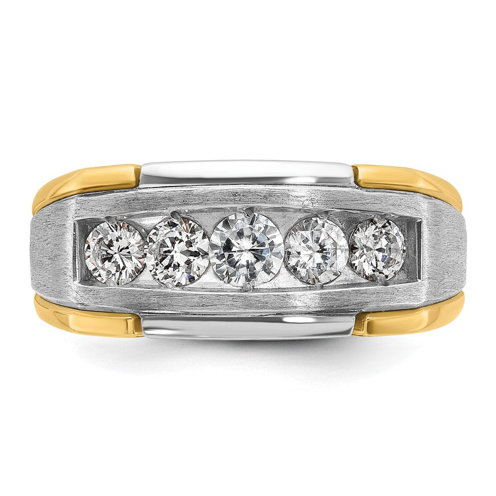 IBGoodman Two-tone Men's Polished Satin and Grooved 5-Stone 1 Carat AA Quality Diamond Ring - WBC