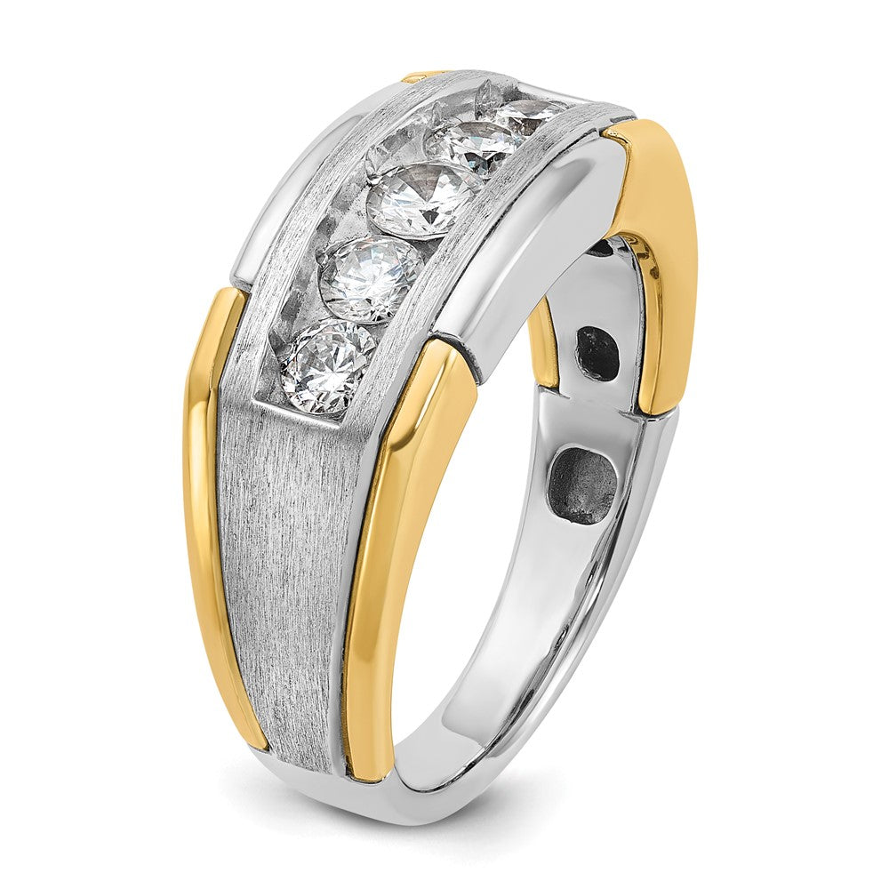IBGoodman Two-tone Men's Polished Satin and Grooved 5-Stone 1 Carat AA Quality Diamond Ring - WBC