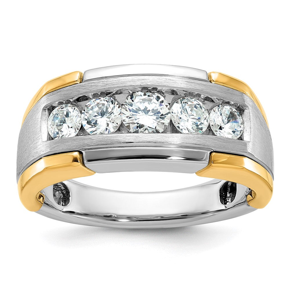 IBGoodman Two-tone Men's Polished Satin and Grooved 5-Stone 1 Carat AA Quality Diamond Ring - WBC