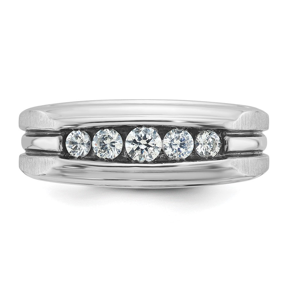 IBGoodman with Black Rhodium Men's Polished Satin and Grooved 5-Stone 1/2 Carat AA Quality Diamond Ring - WBC