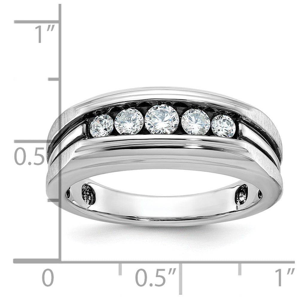 IBGoodman with Black Rhodium Men's Polished Satin and Grooved 5-Stone 1/2 Carat AA Quality Diamond Ring - WBC