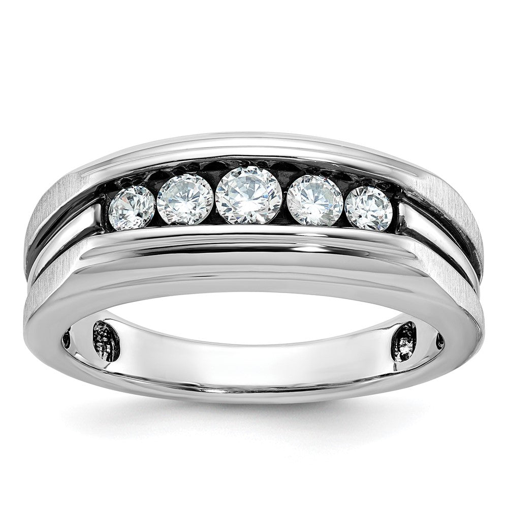 IBGoodman with Black Rhodium Men's Polished Satin and Grooved 5-Stone 1/2 Carat AA Quality Diamond Ring - WBC