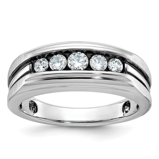 IBGoodman with Black Rhodium Men's Polished Satin and Grooved 5-Stone 1/2 Carat AA Quality Diamond Ring - WBC