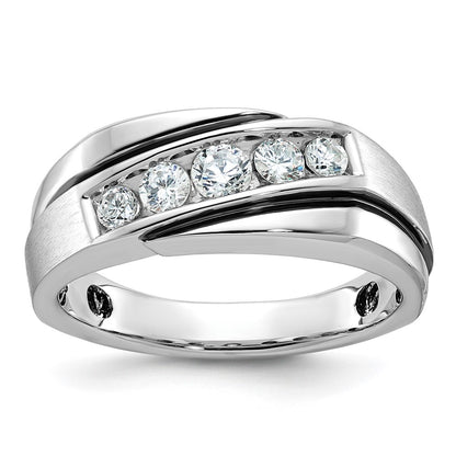 IB Goodman with Black Rhodium Mens Polished Satin and Grooved 5-Stone 1/2 Carat AA Diamond Ring - WBC