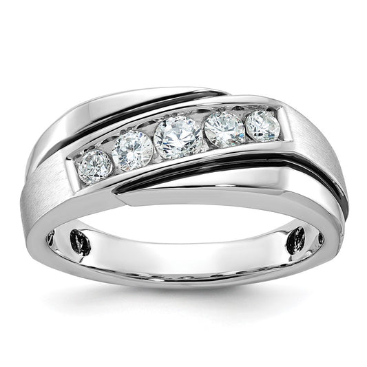 IB Goodman with Black Rhodium Mens Polished Satin and Grooved 5-Stone 1/2 Carat AA Diamond Ring - WBC