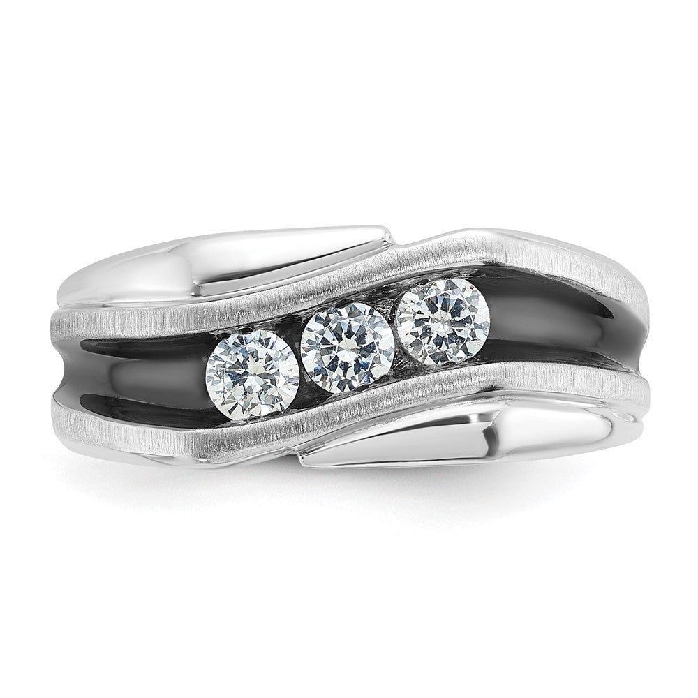 IBGoodman with Black Rhodium Men's Polished Satin and Grooved 3-Stone 1/2 Carat AA Quality Diamond Ring - WBC