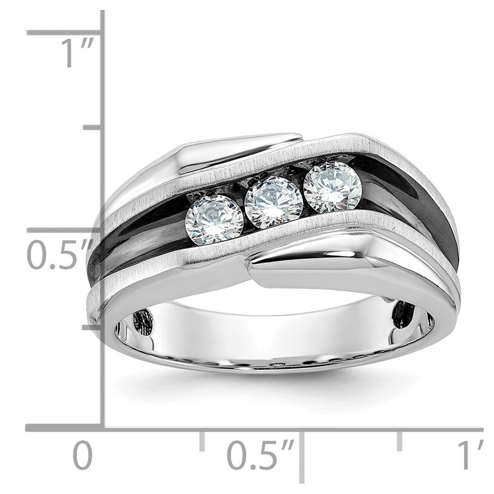 IBGoodman with Black Rhodium Men's Polished Satin and Grooved 3-Stone 1/2 Carat AA Quality Diamond Ring - WBC
