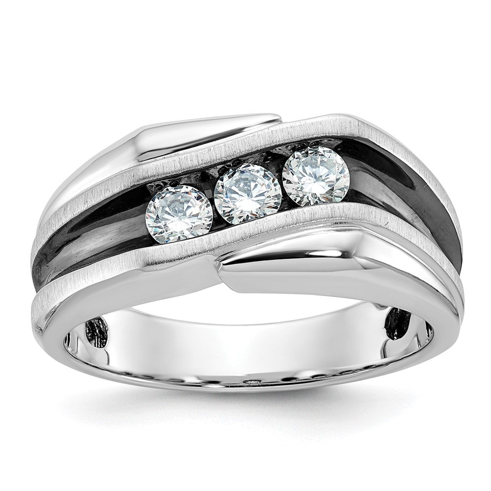 IBGoodman with Black Rhodium Men's Polished Satin and Grooved 3-Stone 1/2 Carat AA Quality Diamond Ring - WBC