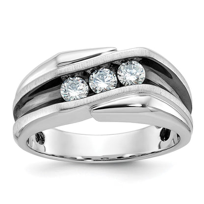 IBGoodman with Black Rhodium Men's Polished Satin and Grooved 3-Stone 1/2 Carat AA Quality Diamond Ring - WBC