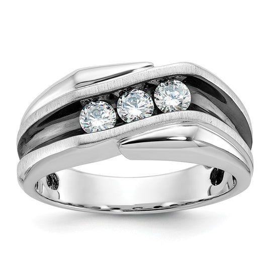 IBGoodman with Black Rhodium Men's Polished Satin and Grooved 3-Stone 1/2 Carat AA Quality Diamond Ring - WBC