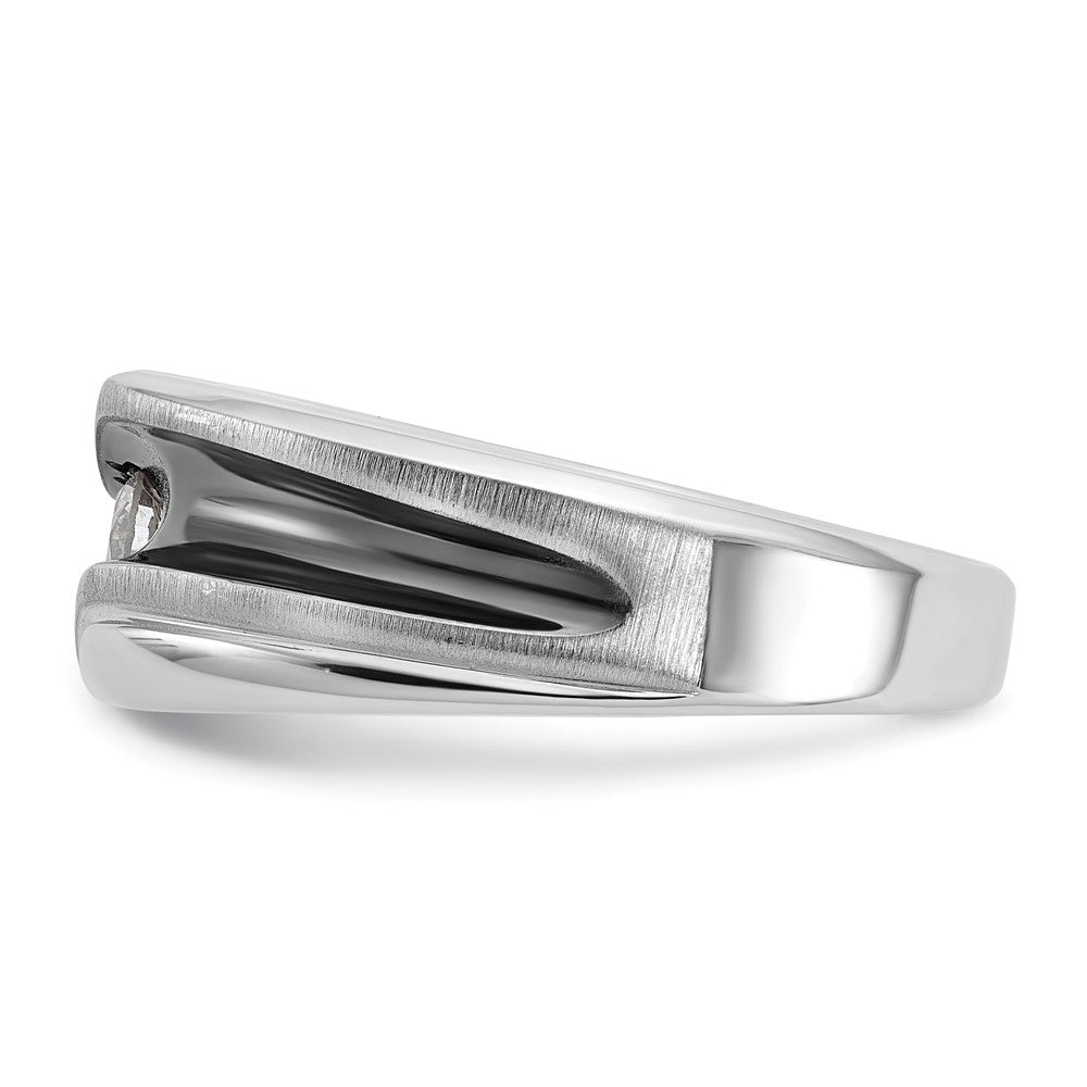 IBGoodman with Black Rhodium Men's Polished Satin and Grooved Solitaire 1/5 Carat AA Quality Diamond Ring - WBC