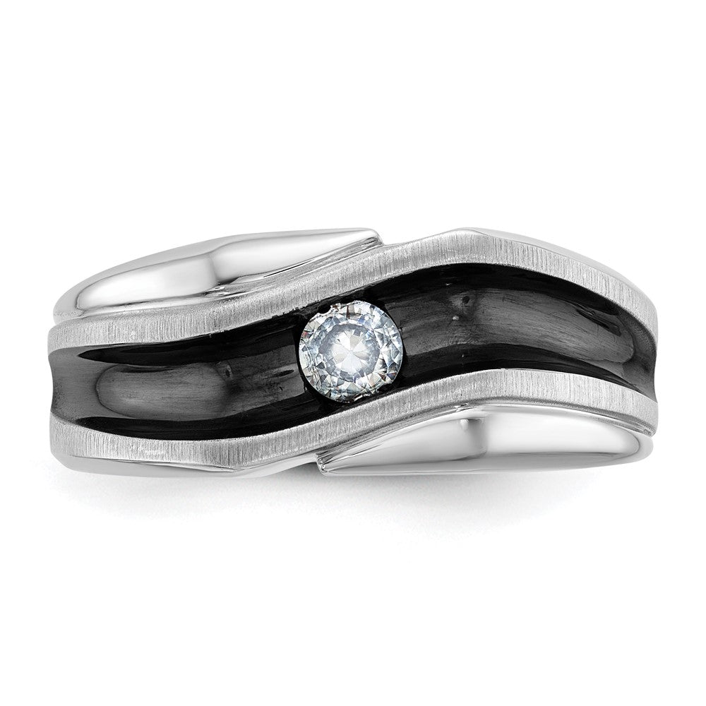 IBGoodman with Black Rhodium Men's Polished Satin and Grooved Solitaire 1/5 Carat AA Quality Diamond Ring - WBC