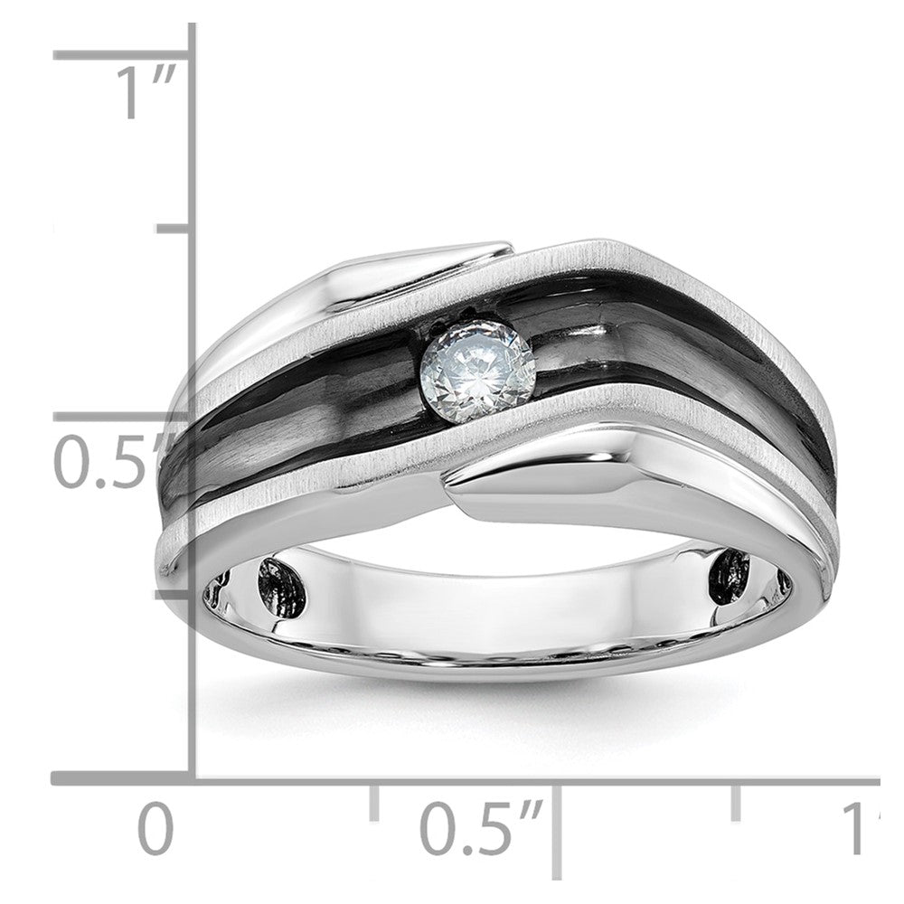 IBGoodman with Black Rhodium Men's Polished Satin and Grooved Solitaire 1/5 Carat AA Quality Diamond Ring - WBC