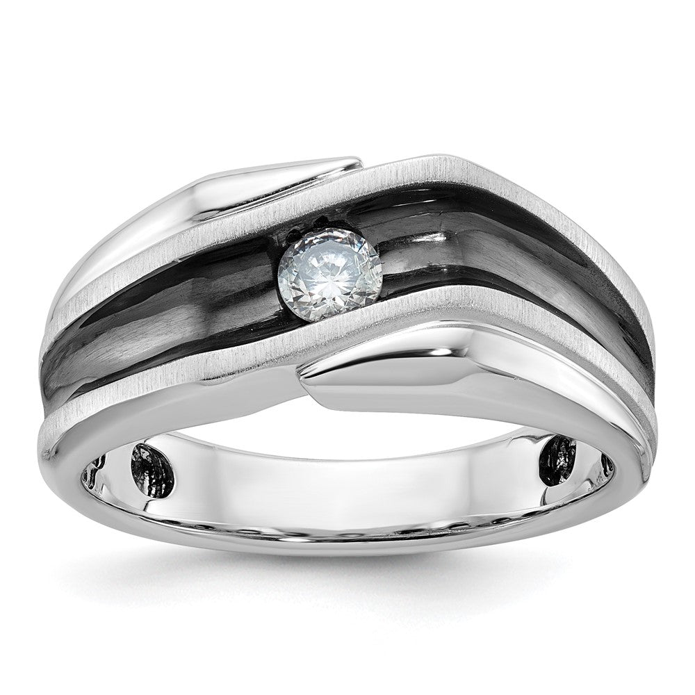 IBGoodman with Black Rhodium Men's Polished Satin and Grooved Solitaire 1/5 Carat AA Quality Diamond Ring - WBC