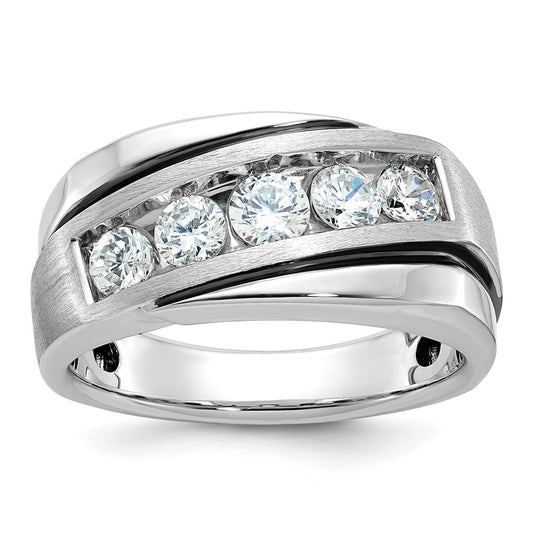 IB Goodman with Black Rhodium Mens Polished Satin and Grooved 5-Stone 1 Carat AA Diamond Ring - WBC