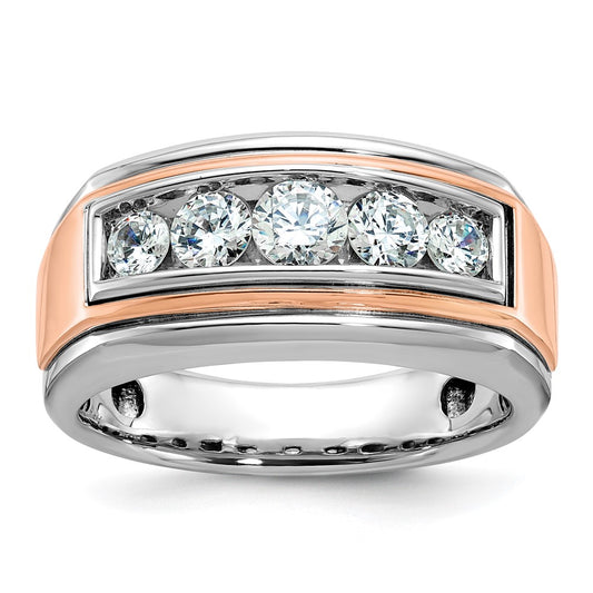 IBGoodman and Men's Polished and Grooved 5-Stone 1 Carat AA Quality Diamond Ring - WBC