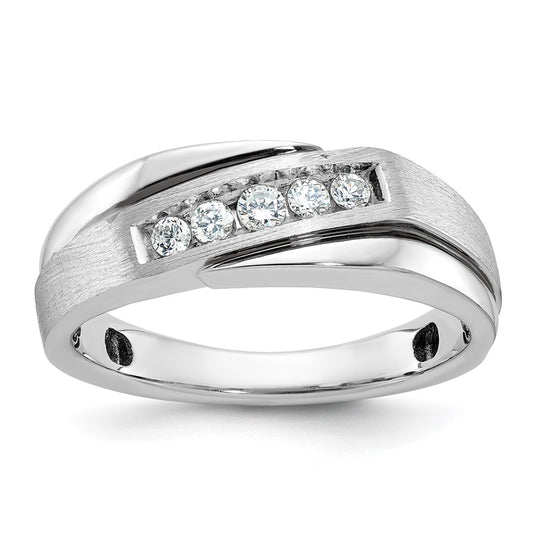 IB Goodman with Black Rhodium Mens Polished Satin and Grooved 5-Stone 1/4 Carat AA Diamond Ring - WBC