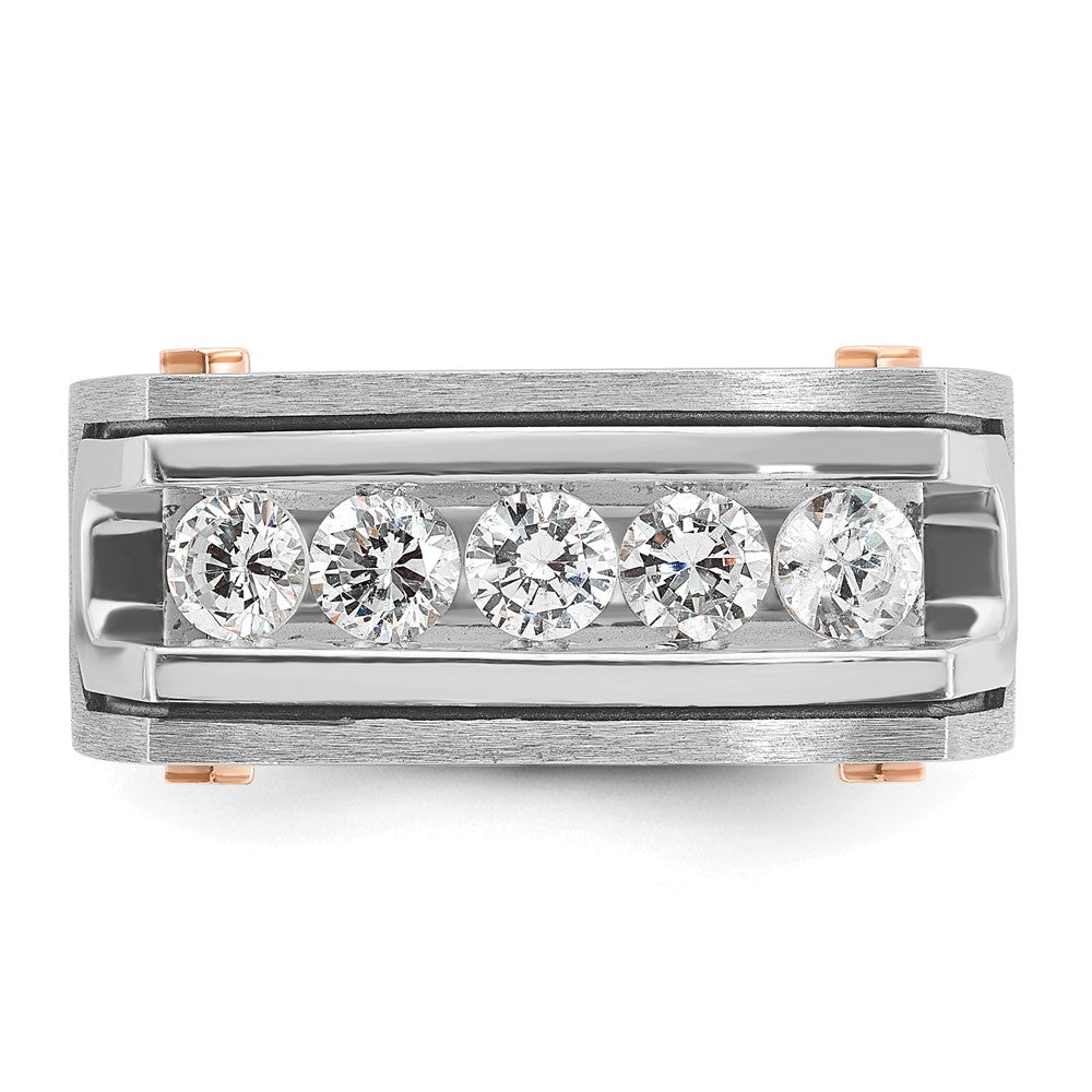 IBGoodman and with Black Rhodium Men's Polished Satin and Grooved 5-Stone 1 Carat AA Quality Diamond Ring - WBC