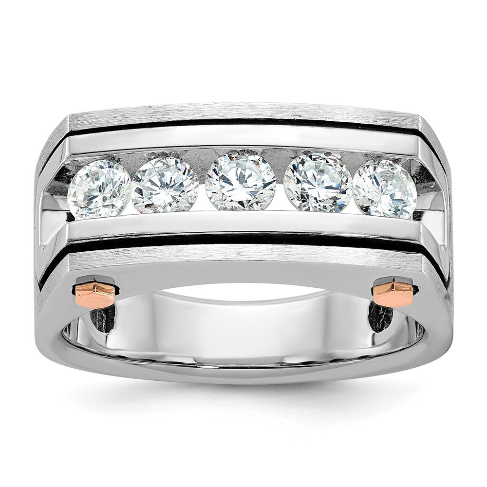 IBGoodman and with Black Rhodium Men's Polished Satin and Grooved 5-Stone 1 Carat AA Quality Diamond Ring - WBC