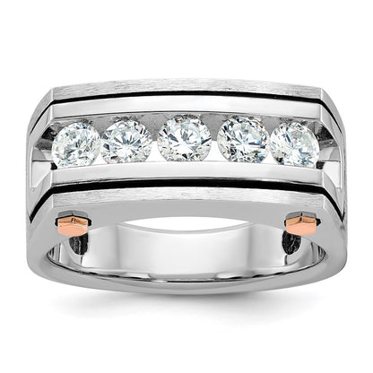 IBGoodman and with Black Rhodium Men's Polished Satin and Grooved 5-Stone 1 Carat AA Quality Diamond Ring - WBC