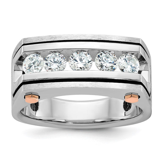 IBGoodman and with Black Rhodium Men's Polished Satin and Grooved 5-Stone 1 Carat AA Quality Diamond Ring - WBC