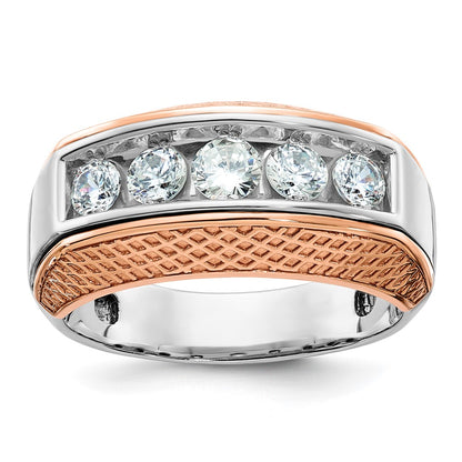IBGoodman and Men's Polished and Textured 5-Stone 1 Carat AA Quality Diamond Ring - WBC