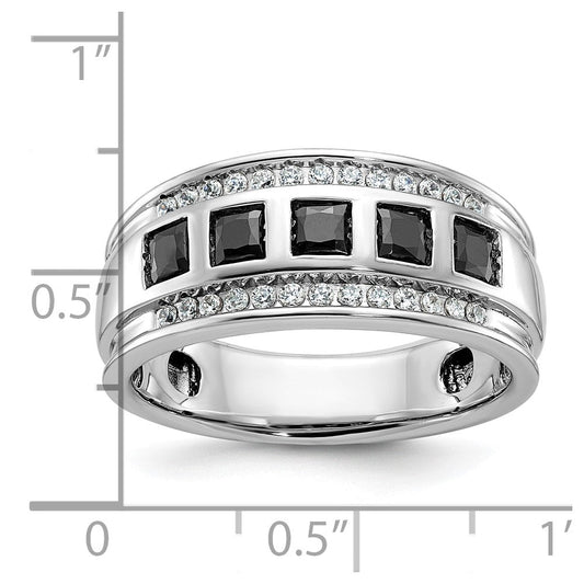 IB Goodman Men's 14K White Gold Dice Grooved Square Black & 1 1/5 ct AA Diamond 5-Stone Ring
