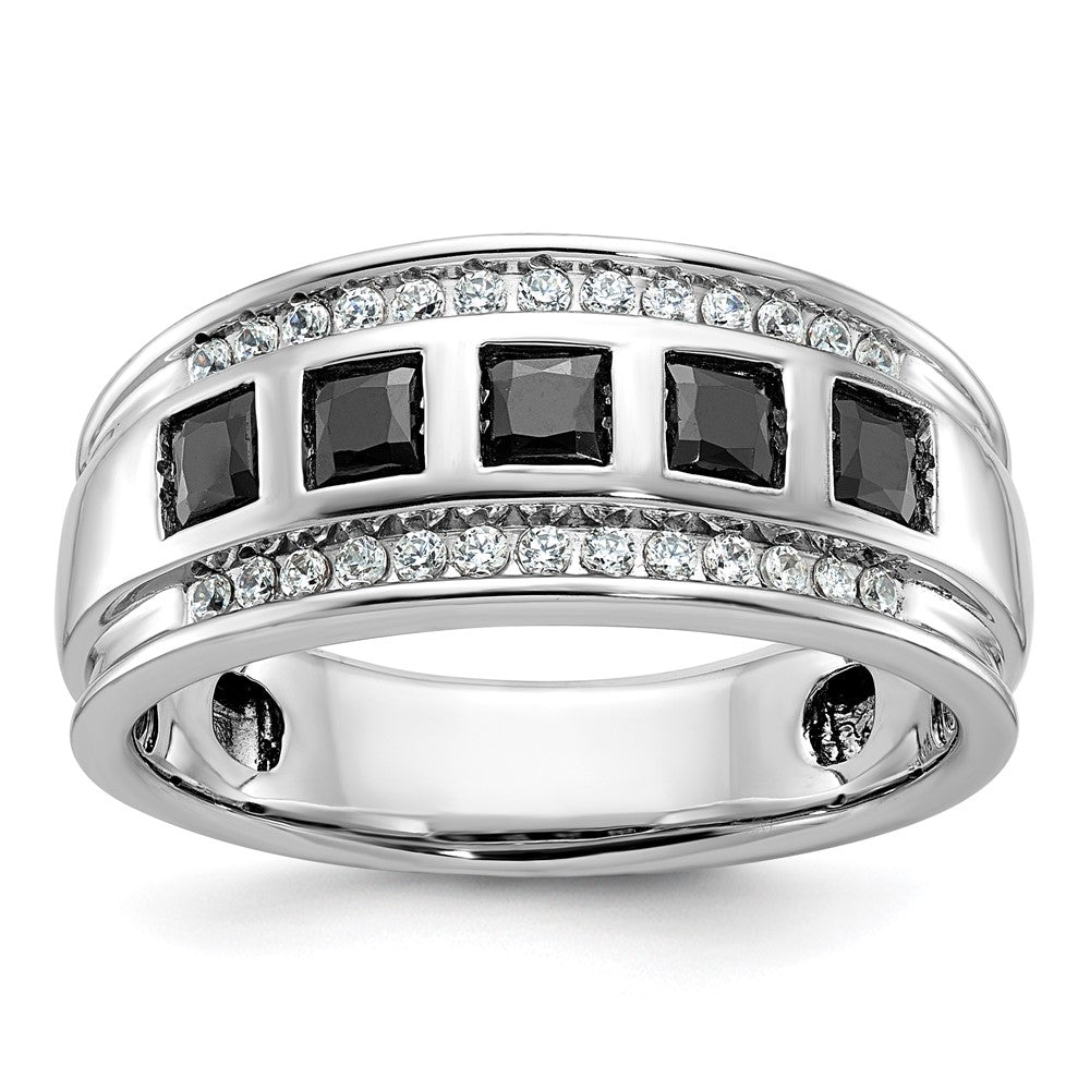 IBGoodman Men's Polished and Grooved Square Black and 1 1/5 Carat AA Quality Diamond 5-Stone Ring - WBC