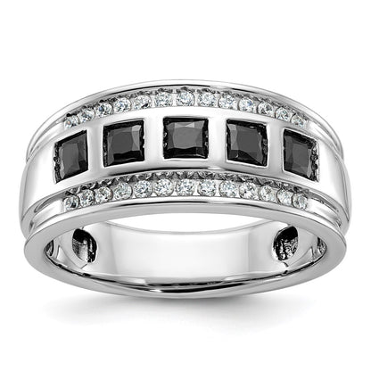 IBGoodman Men's Polished and Grooved Square Black and 1 1/5 Carat AA Quality Diamond 5-Stone Ring - WBC