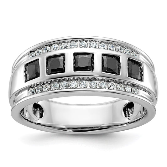 IBGoodman Men's Polished and Grooved Square Black and 1 1/5 Carat AA Quality Diamond 5-Stone Ring - WBC