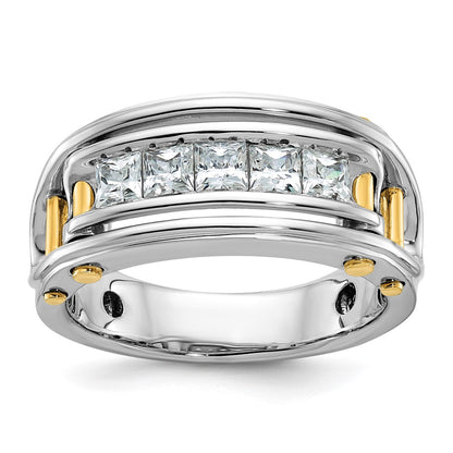 IB Goodman Two-tone Mens Polished Channel-set 5-Stone 1 Carat AA Square Diamond Ring - WBC