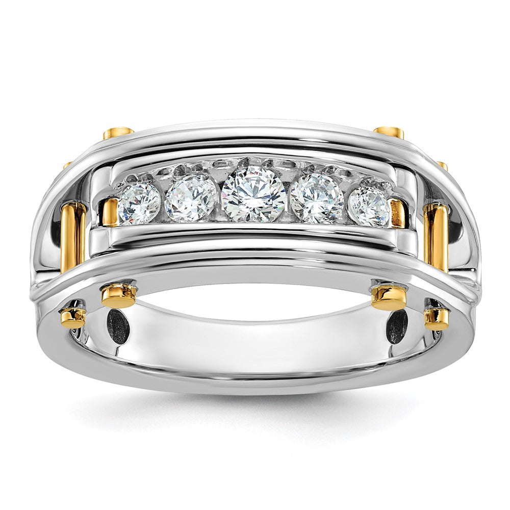 IB Goodman Two-tone Mens Polished Grooved Channel-set 5-Stone 1/2 Carat AA Diamond Ring - WBC