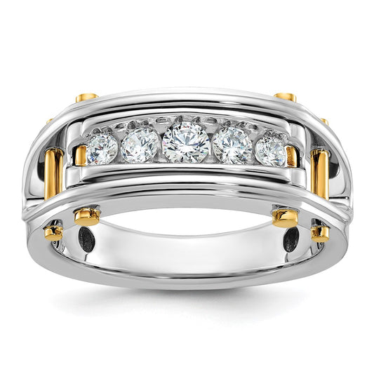 IB Goodman Two-tone Mens Polished Grooved Channel-set 5-Stone 1/2 Carat AA Diamond Ring - WBC