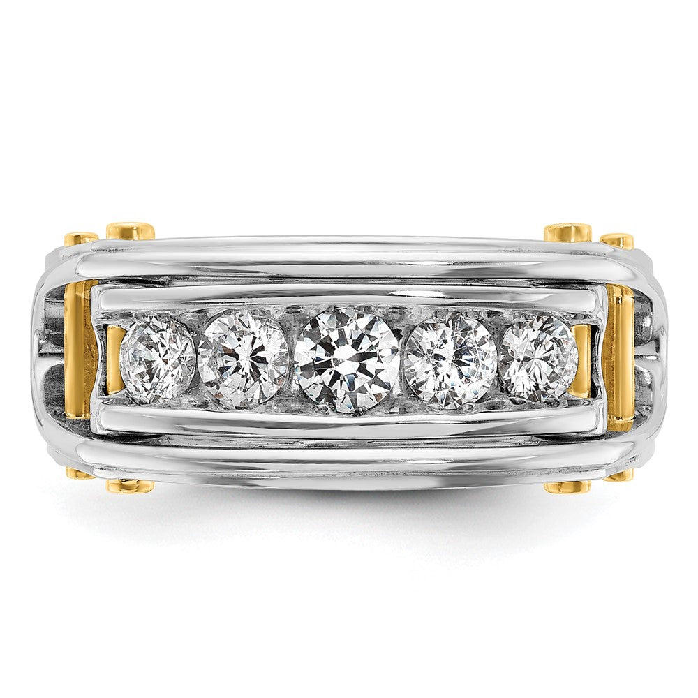 IB Goodman Two-tone Mens Polished Grooved Channel-set 5-Stone 1 Carat AA Diamond Ring - WBC