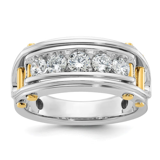 IB Goodman Two-tone Mens Polished Grooved Channel-set 5-Stone 1 Carat AA Diamond Ring - WBC