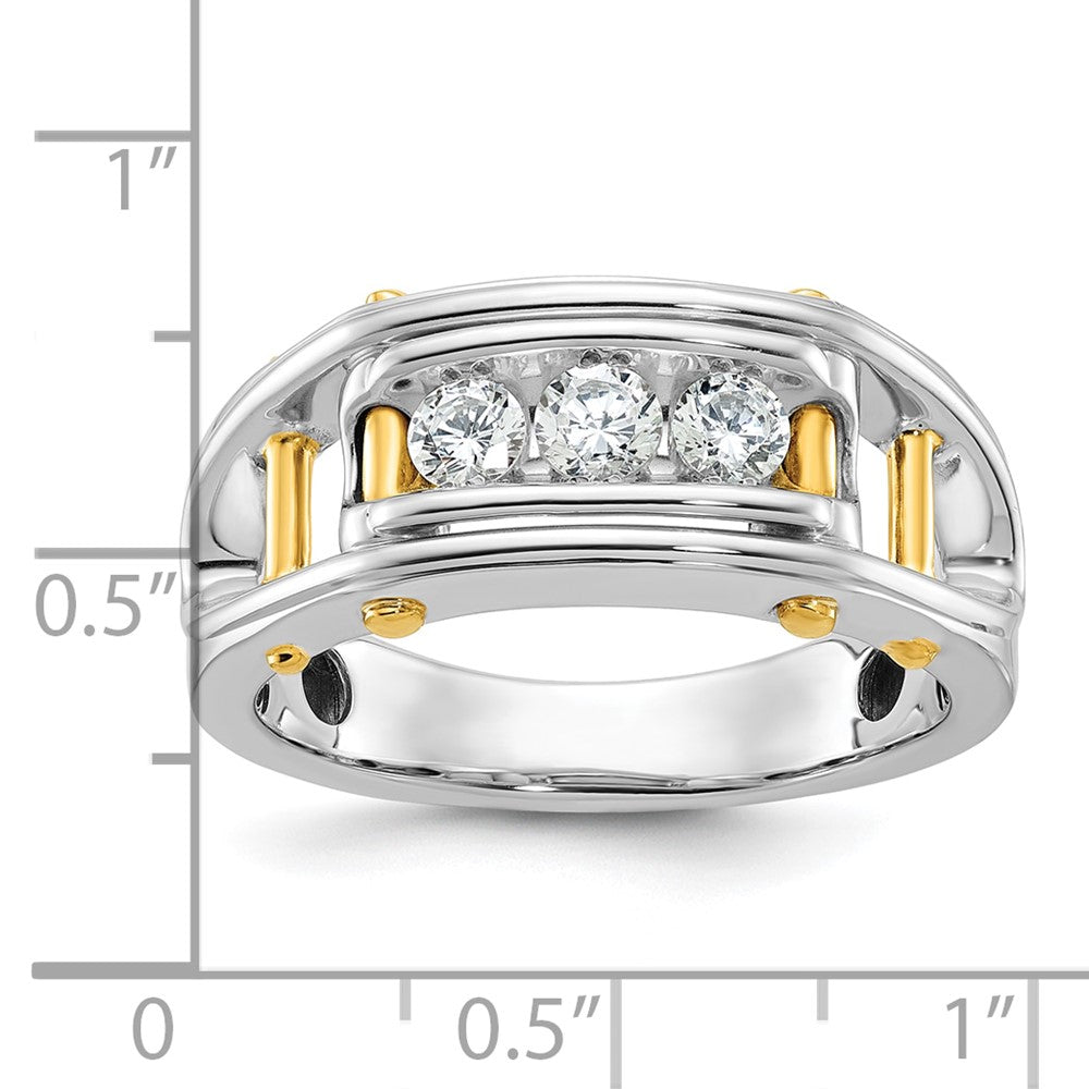 IB Goodman Two-tone Mens Polished Grooved Channel-set 3-Stone 1/2 Carat AA Diamond Ring - WBC