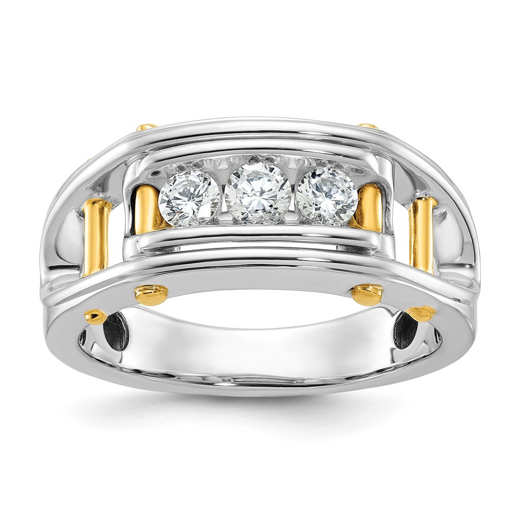 IB Goodman Two-tone Mens Polished Grooved Channel-set 3-Stone 1/2 Carat AA Diamond Ring - WBC