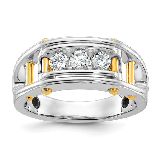IB Goodman Two-tone Mens Polished Grooved Channel-set 3-Stone 1/2 Carat AA Diamond Ring - WBC