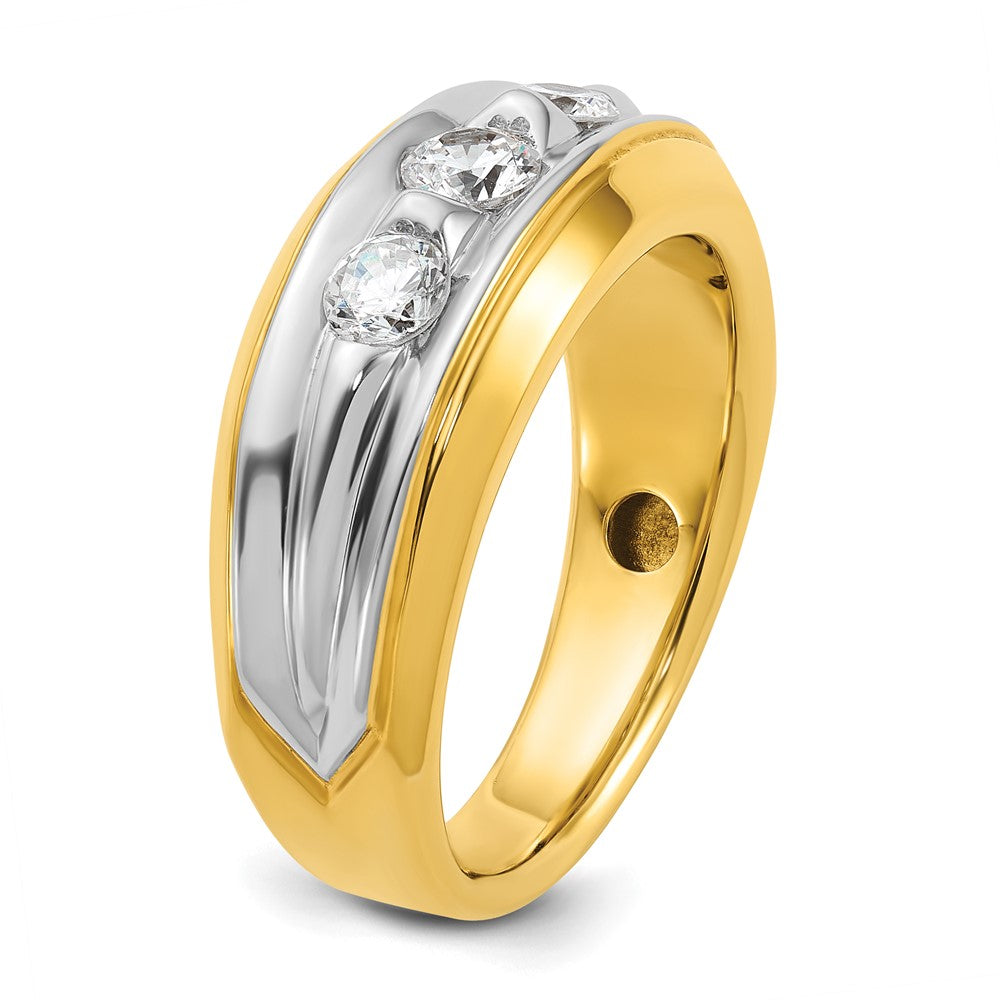 IBGoodman Two-tone Men's Polished and Grooved 3-Stone 3/4 Carat AA Quality Diamond Ring - WBC