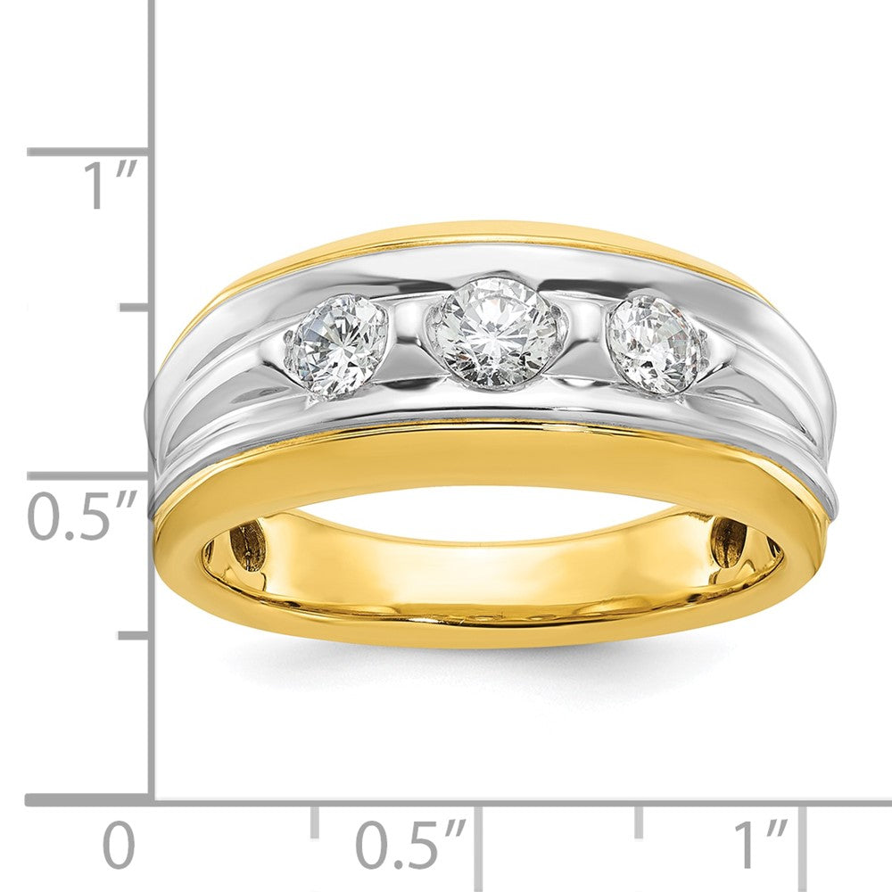 IBGoodman Two-tone Men's Polished and Grooved 3-Stone 3/4 Carat AA Quality Diamond Ring - WBC